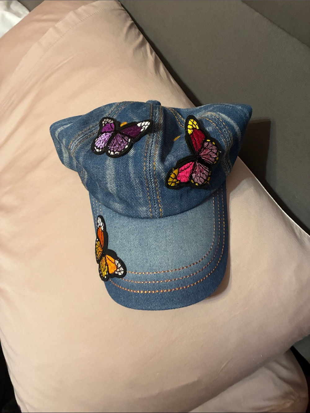 Denim Butterfly Patch  women Cap - Blue